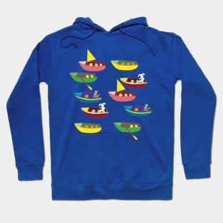 colorful boats with bunnies and cats Hoodie